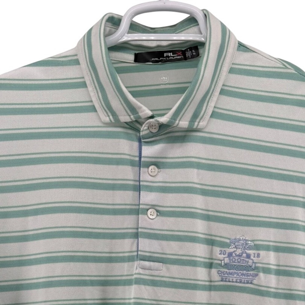 RLX Ralph Lauren Mens XL Green Striped 2018 100th PGA Championship Golf Polo